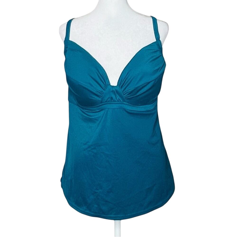 J. Crew Ruched Swing Tankini Top Womens XL Teal Beach Swim Vacation NEW